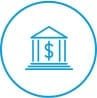 drawing of a bank with a money symbol in the middle